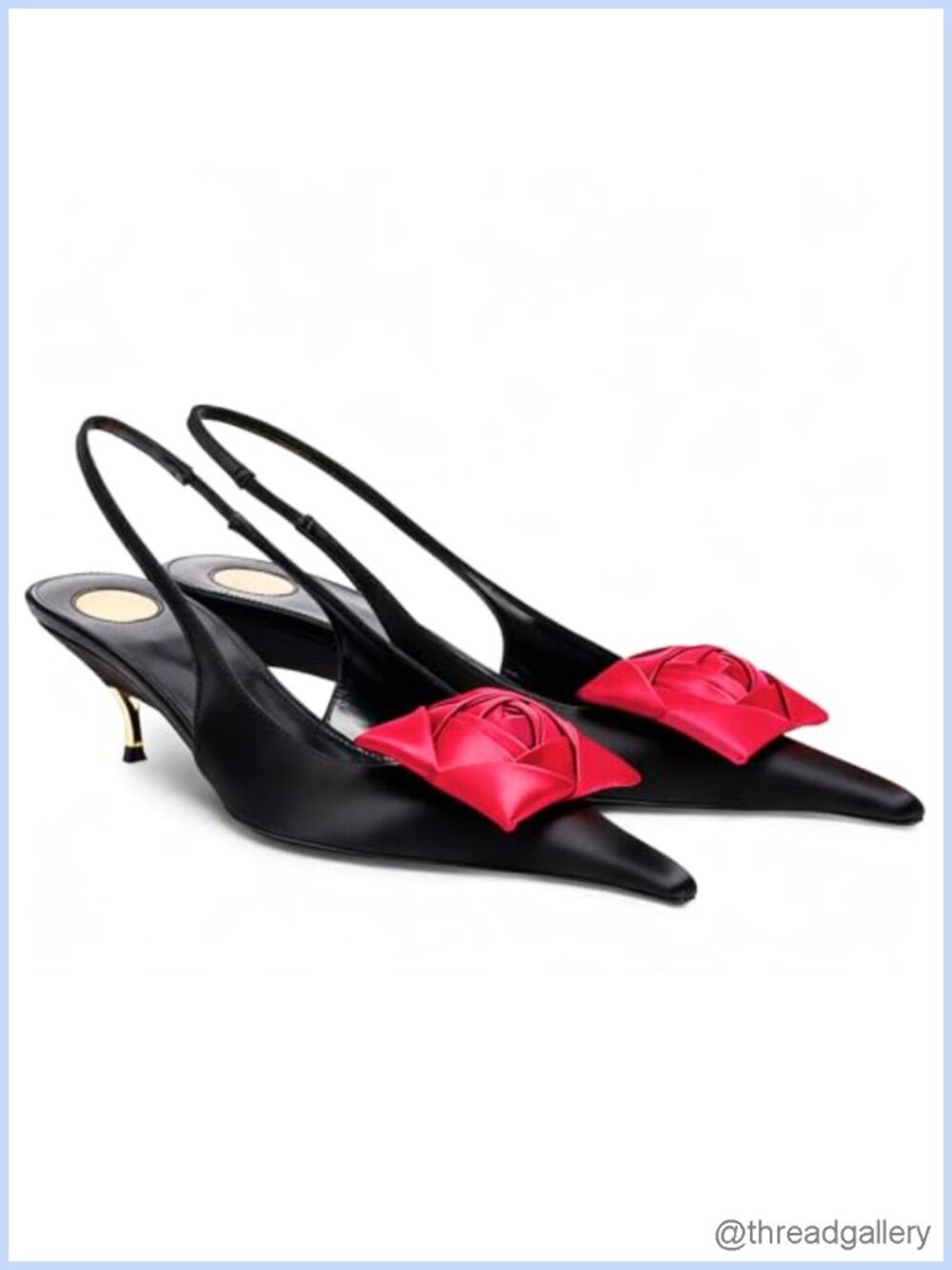 Satin Slingback Kitten Heels Pointed Toe Floral Pumps